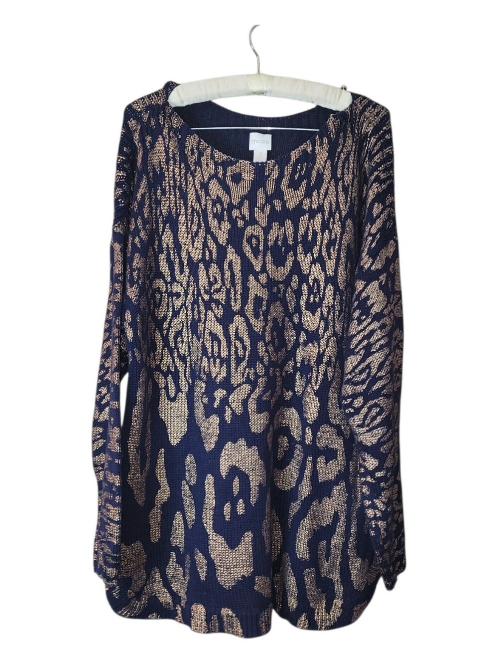 Chico's 3 Gold Shimmer Animal Print Pullover Sweater XL 16